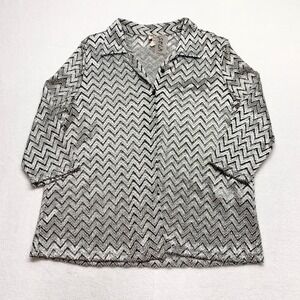 MKM Designs Chevron Zigzag Button Up Womens 2XL Silver Metallic Knit Blouse 2XL